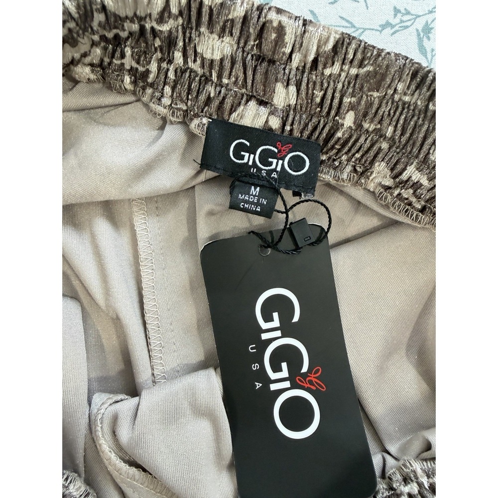 GIGIO Wide Leg Pull On Pants M Velvet Brown Abstract Print Stretch Casual Boho - Picture 9 of 9